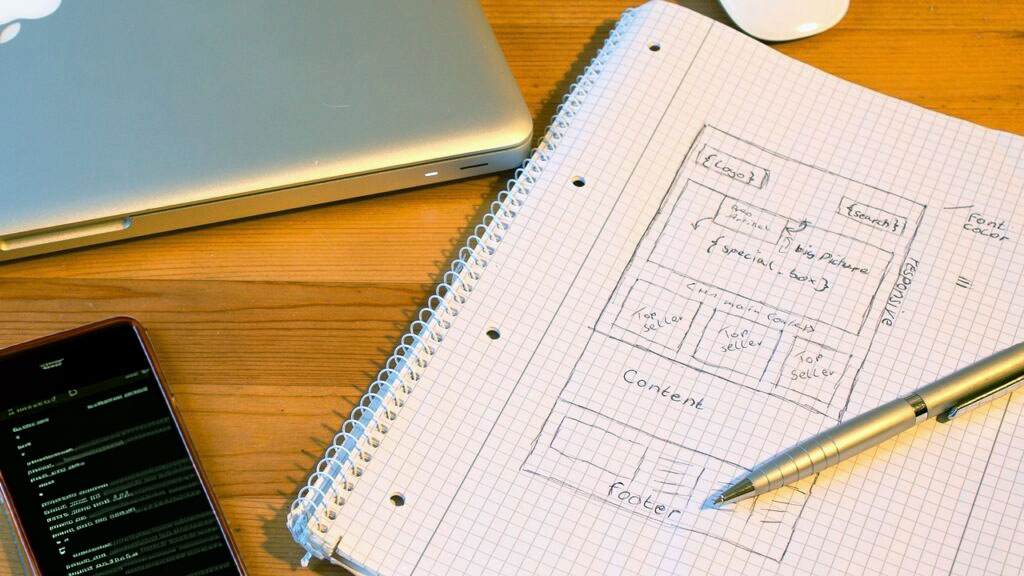 Image of web designer's drawing a wireframe for a websiite.